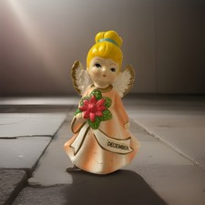 Vintage December Angel Figurine 4” Tall Hand Painting Birthday Figurine picture