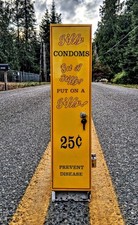 Vintage GOT A STIFFY JIFFY Condom Vending Machine Mens Room Gas Station Sign picture