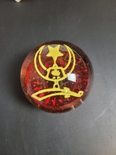 Vintage Freemason Masonic Art Glass Paperweight Yellow Sign Controlled Bubbles picture