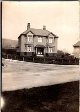 Vtg B&W Snapshot Two Story Brick House Bay Windows Road Curve 1930s picture