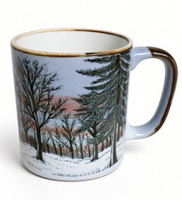  Vintage Otagiri Japan Winter Forest Coffee Mug Sunset Pink Sky Snowy Trees picture
