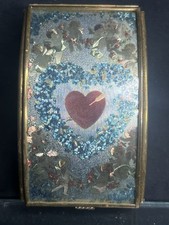 Antique Victorian Beveled Glass Jewelry Casket Box Cherub Cupids Heart Valentine picture