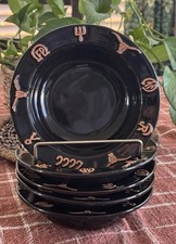 Frankoma Ranch Black RN305 Western Cattle Brands Rimmed Soup Bowls Set of 5 USA picture