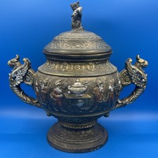 Vtg Nordic Art 1967 XL 14” Tureen Urn Cat Fish Lid Winged Dragon Handles Gnomes picture