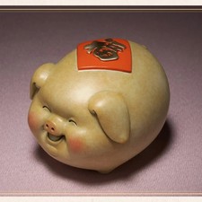2018 Tongshifu Copper Lucky Pig Brass Figurine 24K Gold Plate Accents NEW picture