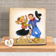 Western Dancing Cowboy and Cowgirl vintage style shelf sitter wood sign WB-96 picture