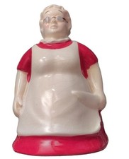 Vintage Ceramic Grandmother Woman Coin Bank Red White Figural Unmarked VHTF rare picture