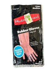 Vintage Rubbermaid Rubber Gloves NOS Pink Long Cuff Medium Dishwashing Rare 80s picture