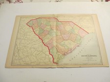 ANTIQUE MAP OF SOUTH CAROLINA CRAM'S ATLAS 1905 23 X 14.5 picture