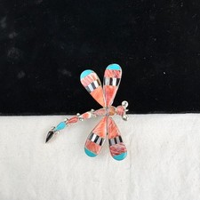 Large Zuni Inlay Multi-Stone Dragonfly Pendant Pin By Angus Ahiyite picture