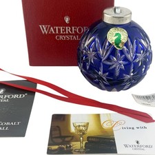 Waterford Crystal 2000 / 2001 Cobalt Blue Cased Annual Ball Ornament Hungary MIB picture