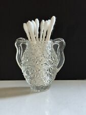 LE Smith Clear Glass Daisy Button Toothpick Holder Vase Vintage 2 1/2