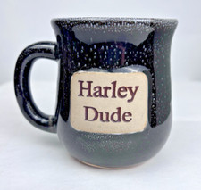 Harley Dude Muddy Water Pottery Coffee Soup Mug Stoneware Pottery Black Gray picture