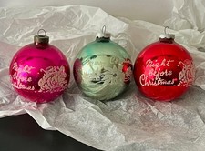 3 Vintage Shiny Brite Stencil Night Before Xmas / Sleigh / Baby Sleeps Ornaments picture