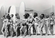 Americana Photo/Early 1960's SURFIN SAFARI BIKINI BABES ON BEACH/B&W Photo Rpt. picture