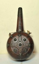 Antique 18th- 19th.century Moroccan Carved Wood Gun Powder Fladk picture