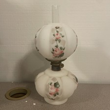 Fenton LG Wright Fluted Buttercup Miniature Oil Lamp | Pink | 10.5” Tall picture