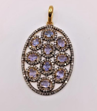 Diamond Amethyst Oval Sterling  Silver 925 Pendent, Handmade Oval Antique 925 picture