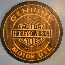 Harley-Davidson Genuine Motor Oil Round Wooden Wall Sign Plaque picture