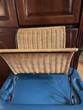 Vintage Magazine Rack Retro 70’s Rattan/metal 13” Tall/Long Grannychic MCM picture