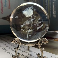 HDCRYSTALGIFTS Crystal 2.4 inch (60mm) Carving Rose Crystal Ball with  picture