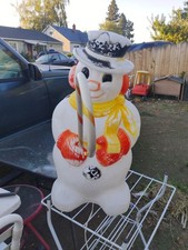 Vintage Grand Venture Snowman Christmas Yellow Scarf Lighted Blow Mold 30”  picture