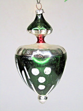 VTG Antique Glass Fluted Tiered APPLE STUB DROP Green Christmas Ornament Germany picture