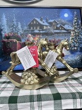 Martha Stewart Christmas Set Of 2 Gold Tone Rocking Horse Taper Candle Holders picture