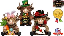 3 Pack Resin Highland Cow Figurine Valentine's St. Patrick's Day Easter Highland picture