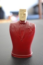 1940s Northwoods HIS Cologne Bottle, Art Deco Winking Man Figural Red Glass picture