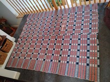 Antique American RED, WHITE, and BLUE ❤ Early 1800's Overshot Coverlet Blanket ✨ picture