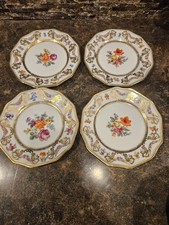York 7350  Set of two different 4 German Porcelain Floral Gold Trimmed Plates 6