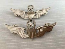 TWO 2 PIECES US Army Military Command Pilot Metal Wings Metal Badge Pin Silver picture