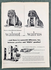 1951 ETHYL GASOLINE Genuine Vintage Print Ad High Octane Walnut Walrus MCM 11x8 picture