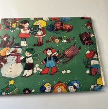 VTG Christmas Wrapping Paper Cleo Kids Wraps Snowman Sleds Pattern 40sqft picture