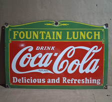 Coca Cola Fountain Lunch  Porcelain Enamel Sign 27x18  Inches 1  Sided picture