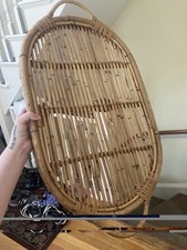 Vintage Oval Rattan & Bamboo Serving Tray Mid-century split-bamboo with handles picture