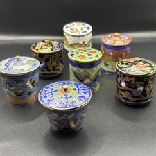 Vintage Chinese Cloisonné Enamel And Brass Covered Trinket Boxes dragons, birds, picture