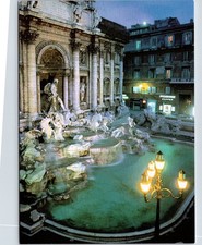 Trevi Fountain Baroque Rome Italy Night Postcard Tourist Scene Horses Statue picture