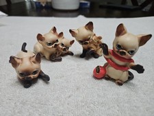 Set of 4 Vintage Siamese Cat Miniatures - Josef, Japan - Yarn Play W/ Sticker. picture