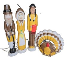 Vintage Don Featherstone Thanksgiving Pilgrim Indian Turkey Blowmold Set picture