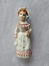 Vintage Relco Japan Girl in Pink Ruffled Dress Figurine gold trim 5.5