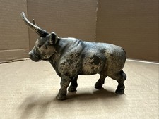 Cast Iron Still Bank Long Horn Cow Bull Steer Black White 4.75