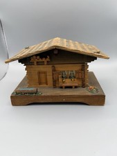 Vintage Wooden Swiss Chalet Music Box Weisse Hochzeitskutsche Handcrafted Works picture