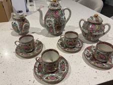 CHINESE FAMILLE ROSE MEDALLION PORCELAIN TEA SET 11PC ASAIN CANTON DISHES picture