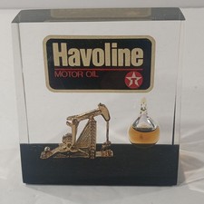 Havoline Texaco Logo Lucite Display Block Paperweight Oil Drop Pumpjack Vintage picture