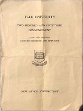 1954 Original YALE UNIVERSITY Two Hundred & Fifty Third Commencement Paper picture