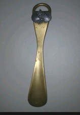 Vintage Solid Brass Shoe Horn & Bottle Opener Combo - Ornate Clam Shell Detail picture