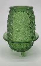 Vintage L.E. Smith Daisy And Button Emerald Green Footed Fairy Lamp EUC picture
