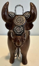 Torito de Pucara Peru Mahogany Bull Silver Candle Holder Vintage picture